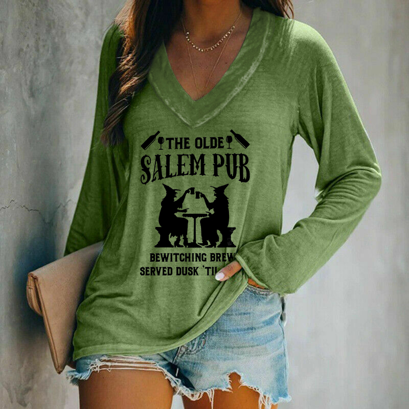 The Olde Salem Pub Witches Print Long Sleeves Graphic Tees
