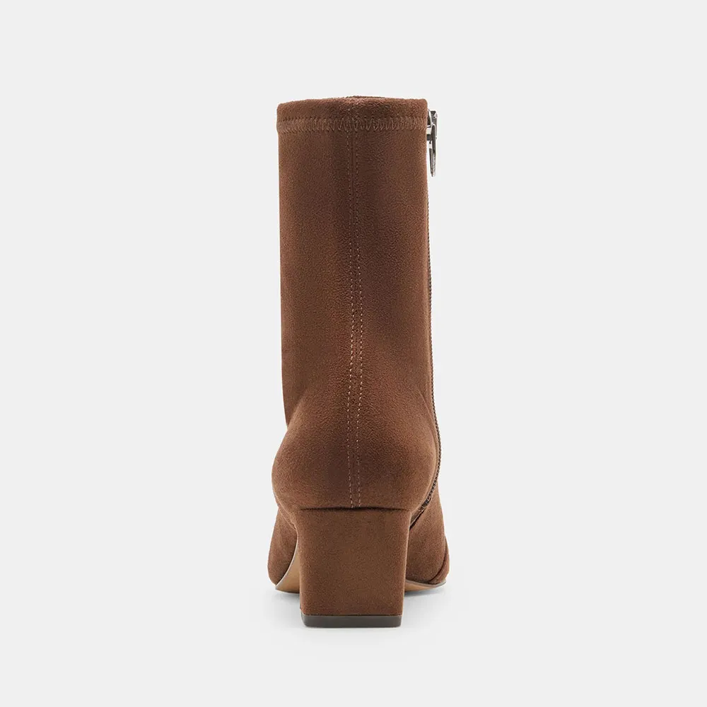 Women's Brown Vegan Suede Low Heeled Ankle Boots with Zipper