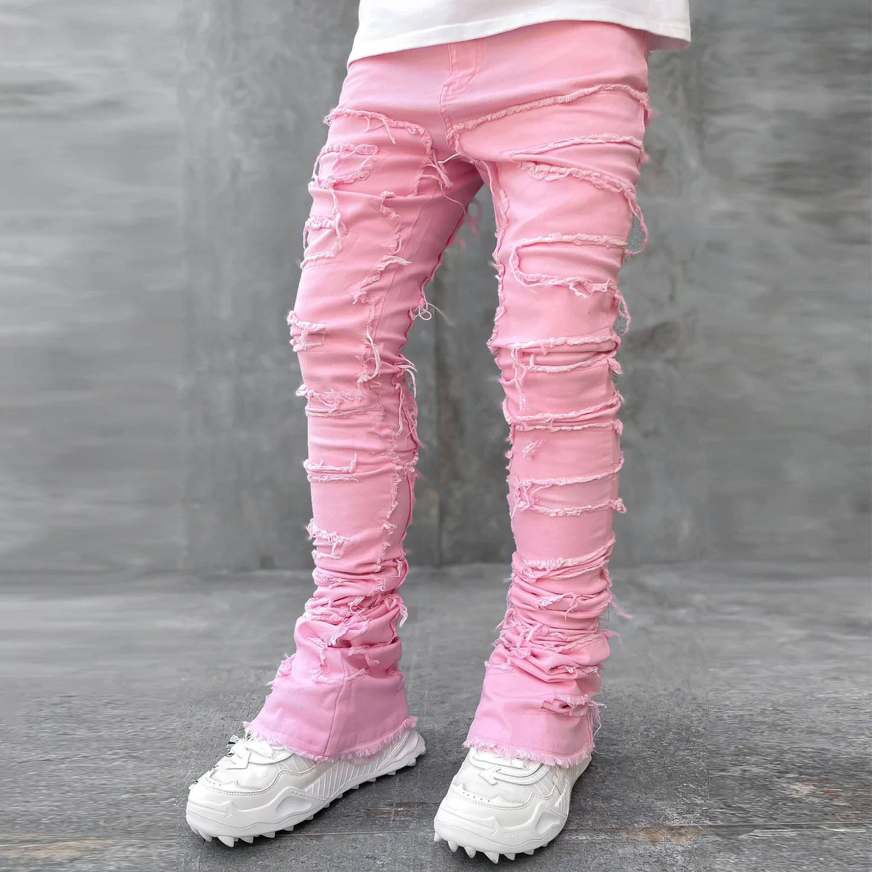 Street Chic Stretch Patch Denim Straight Leg Pants