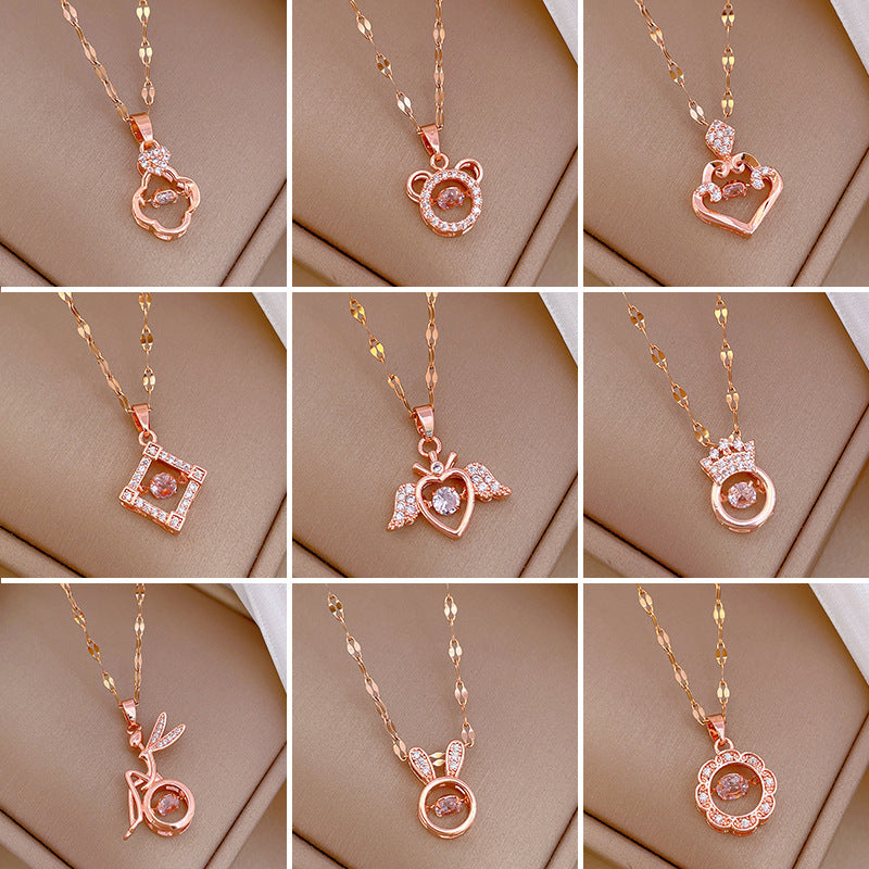 Cartoon Geometric Titanium Steel Diamond Inlay Necklaces