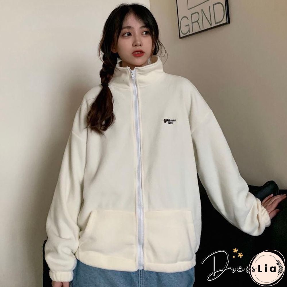 Harajuku Long Sleeve Oversized Hooded Sweatshirts Women Winter Vintage Clothes Woman Warm Thick Jacket Sweetshirt Zip Up Hoodies