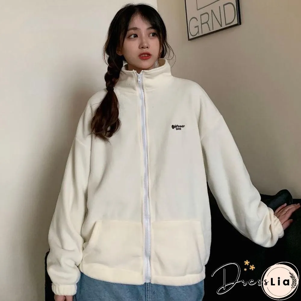 Harajuku Long Sleeve Oversized Hooded Sweatshirts Women Winter Vintage Clothes Woman Warm Thick Jacket Sweetshirt Zip Up Hoodies