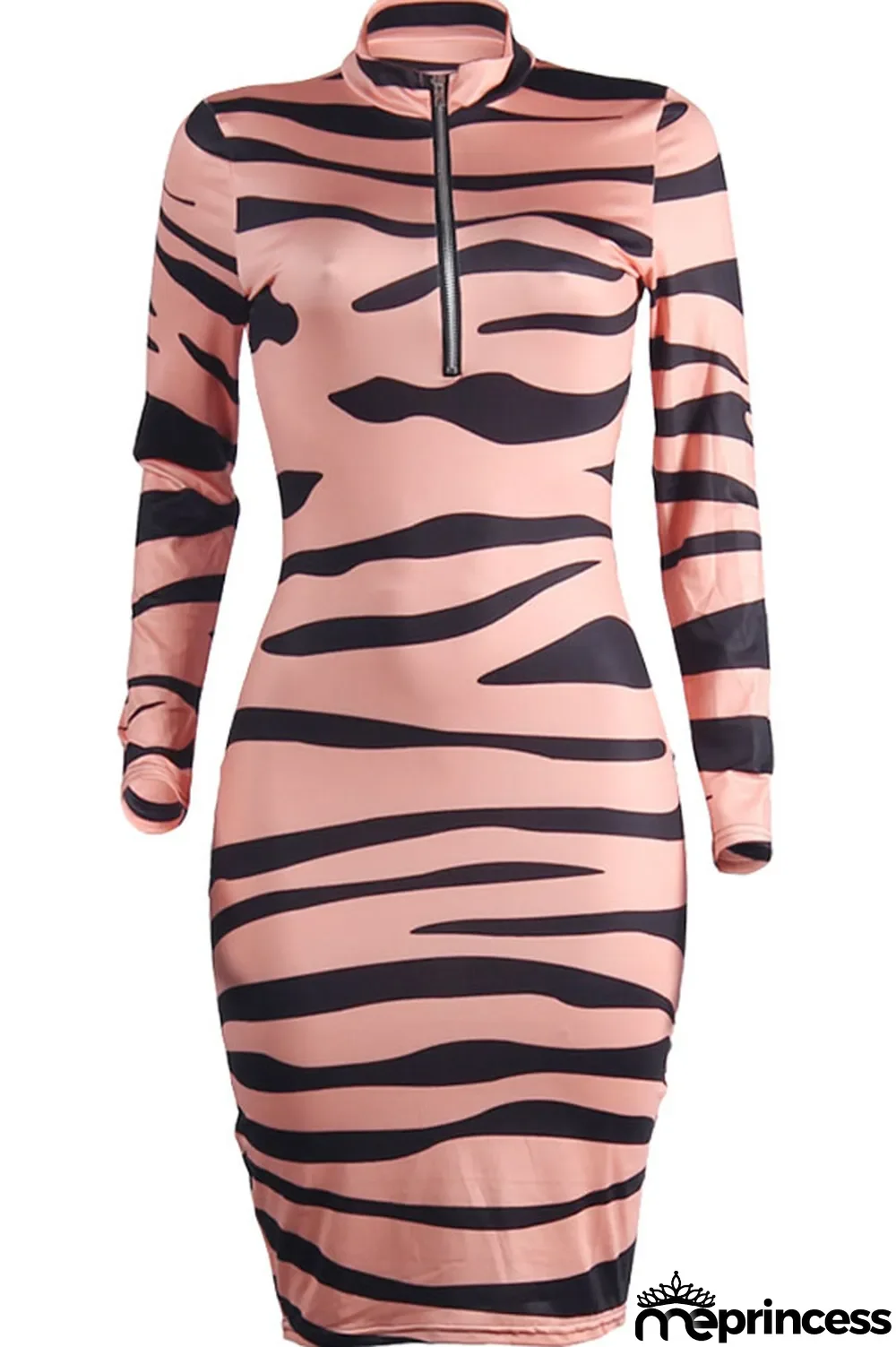 Yellow Polyester Fashion Sexy Long Sleeves V Neck Sheath Mini Print zebra Dresses