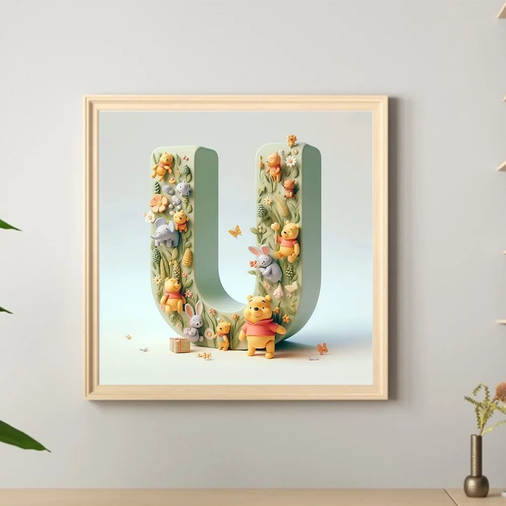 Full Round Diamond Painting 30*30cm - Winnie The Pooh'S 26 Letters U