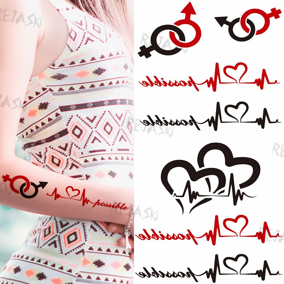 Minimalist Letter Temporary Tattoo For Children Women Small Word Tattoos Sticker Black Endless Heart Fake Tatoos Chains Clavicle