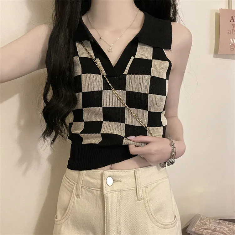 Uveng Uveng Lattice Collar Sling Vest Women Pure Babes Wear Design Sense Inside A Short Bottom Top