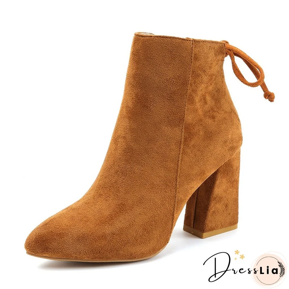 Winter Boots Short Boots Suede Ankle Boots Thick Heel Boots Solid Color Women Shoes Pump Boot