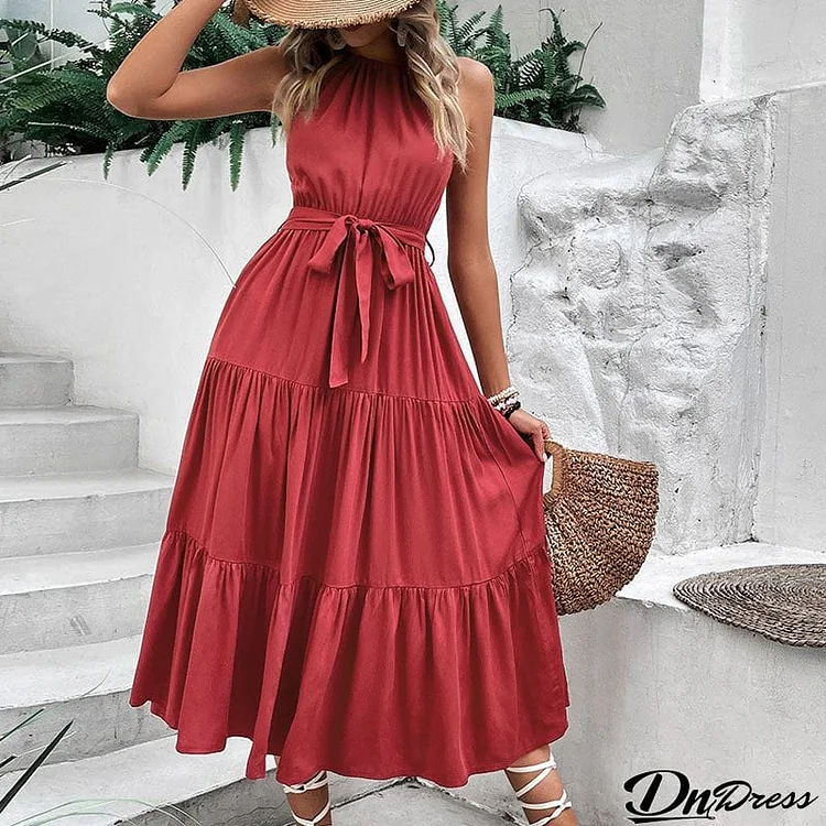 Tie Belt Tiered Midi Dress