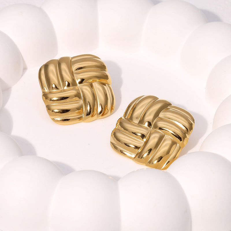 Geometric Square Braided Pattern Earrings Personality Simple Fashion Stainless Steel Earrings For Women