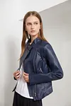 Woman Stand-collar Autumn Leather Jacket