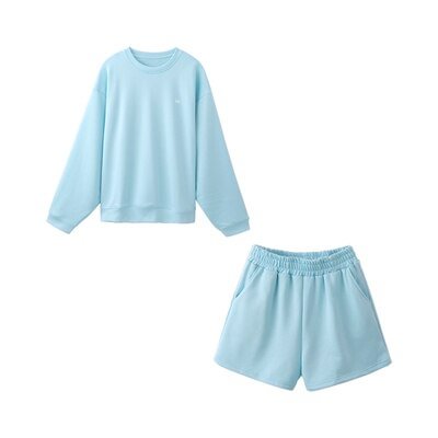 2021 Spring Summer Loose Tracksuits  Solid Color Two Piece Set O-neck Sweatshirts and Shorts Outfits