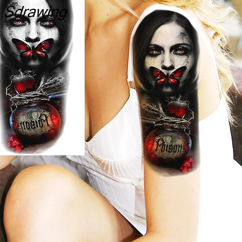 Sdrawing Realistic Black Devil Temporary Tattoos For Men Adult Tiger Pirate Skeleton Vampire Fake Tattoo Forearm Scary Tatoo Joker