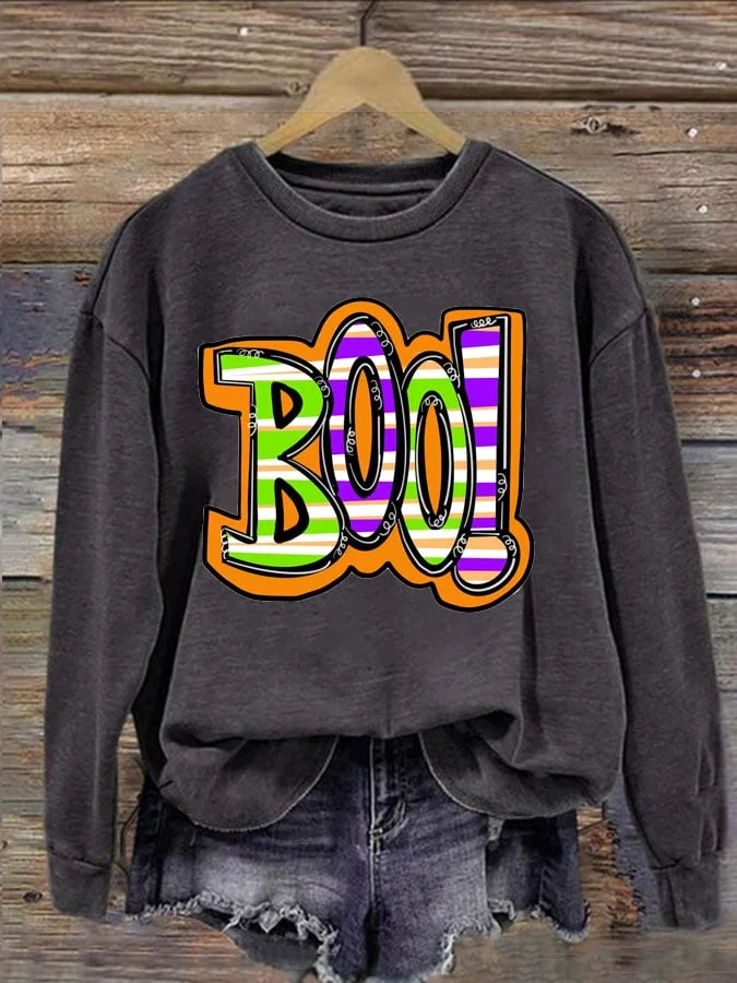 Boo Halloween Women's Print Long Sleeve Sweatshirt socialshop