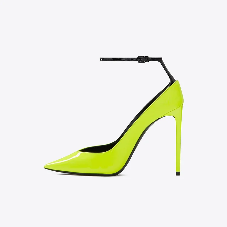 Neon Yellow Ankle Strap Heels Stiletto Heel Pumps |FSJ Shoes
