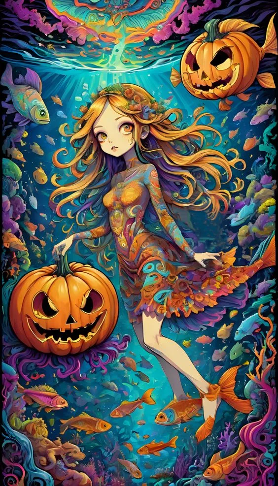 Halloween Anime Witch Girl Pumpkin 11CT Stamped Cross Stitch 40*70CM