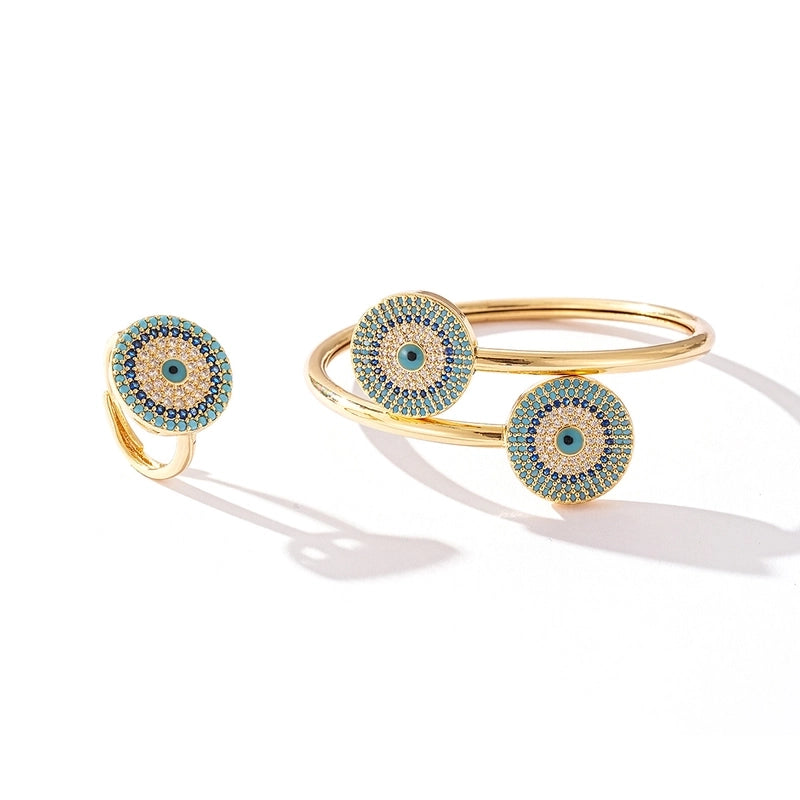 Retro Round Eye Copper Zircon Inlay Jewelry Set