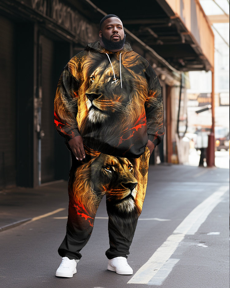 Men's Plus Size Casual Lion Two Piece Sweatshirt