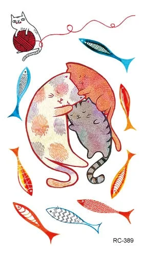 52 Kinds Watercolor Animals Fake Tattoos Temporary Cat Flamingo Wolf Whale Fox Butterfly Waterproof Tatto Stickers Small Size