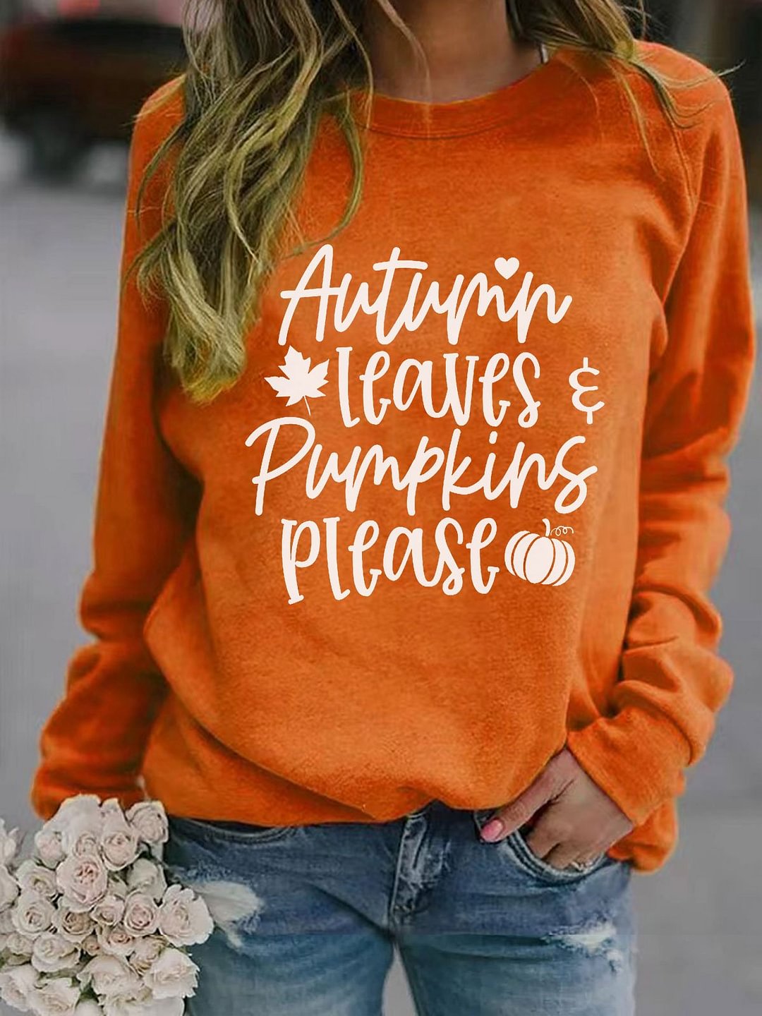 Women's Autumn Leaves and Pumpkins Please Sweatshirt