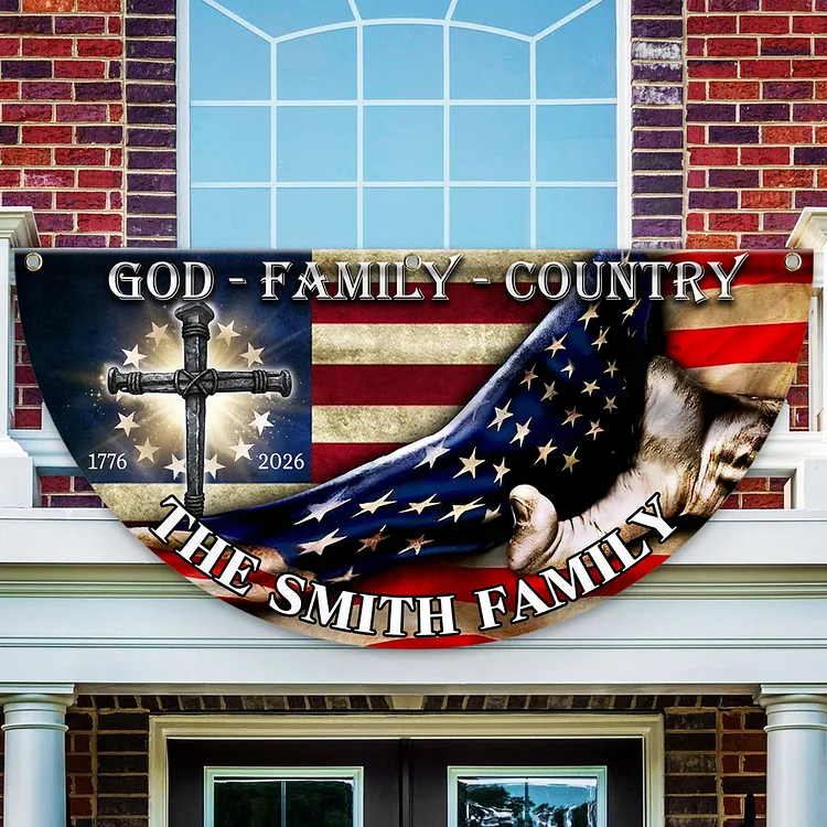 Personalized 250 Years of Freedom America Flag Custom Family Name 250 Years of Blessing 1776 - 2026 Non-Pleated Fan Flag