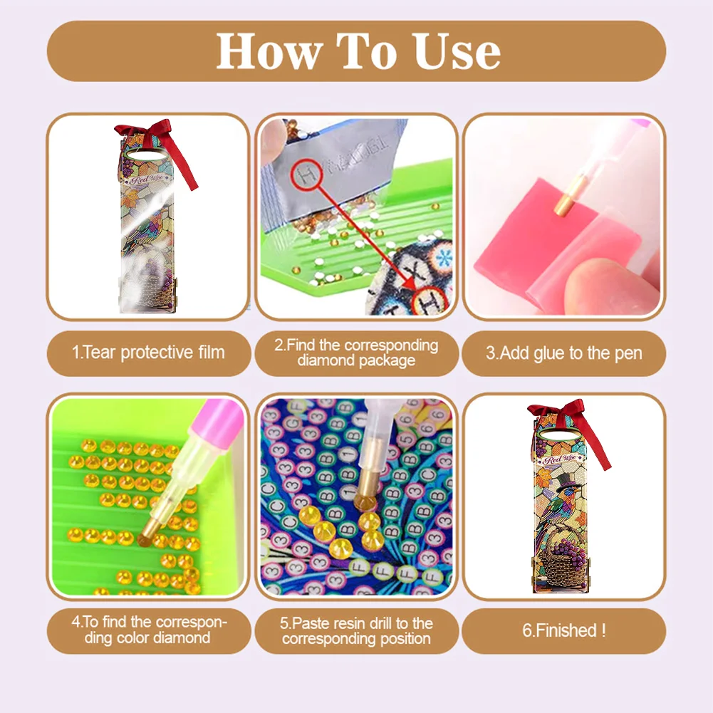 Wooden 5D/DIY Diamond Painting Art Wine Bag Kit for Party Wine Decor (Birds)