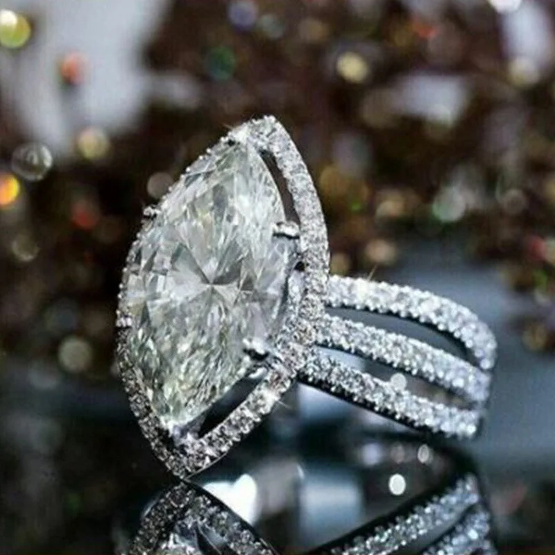 Vintage Female Crystal Leaf Thin Ring Charm Silver Color Hollow Engagement Ring Cute White Zircon Stone Wedding Rings For Women
