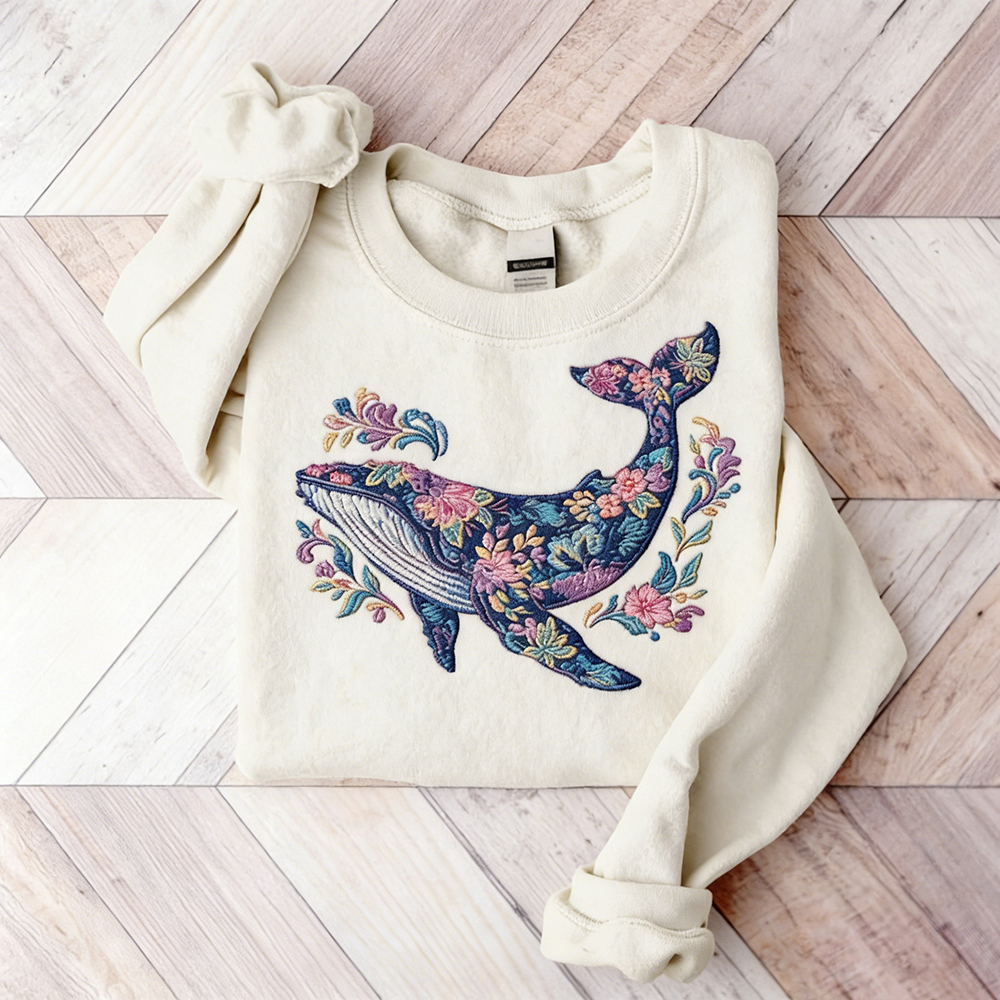 Vintage Floral Whale Art Comfy Sweatshirt wearshes
