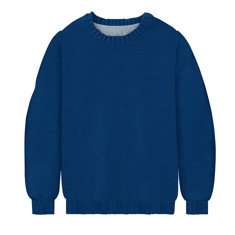 Blue Men's Casual Printed Long Sleeved Round Neck Sweater