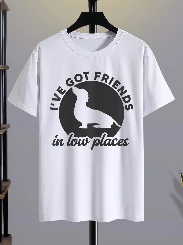 Men's I've Got Friends In Low Places Dog Graphic Print Cotton Casual T-Shirt