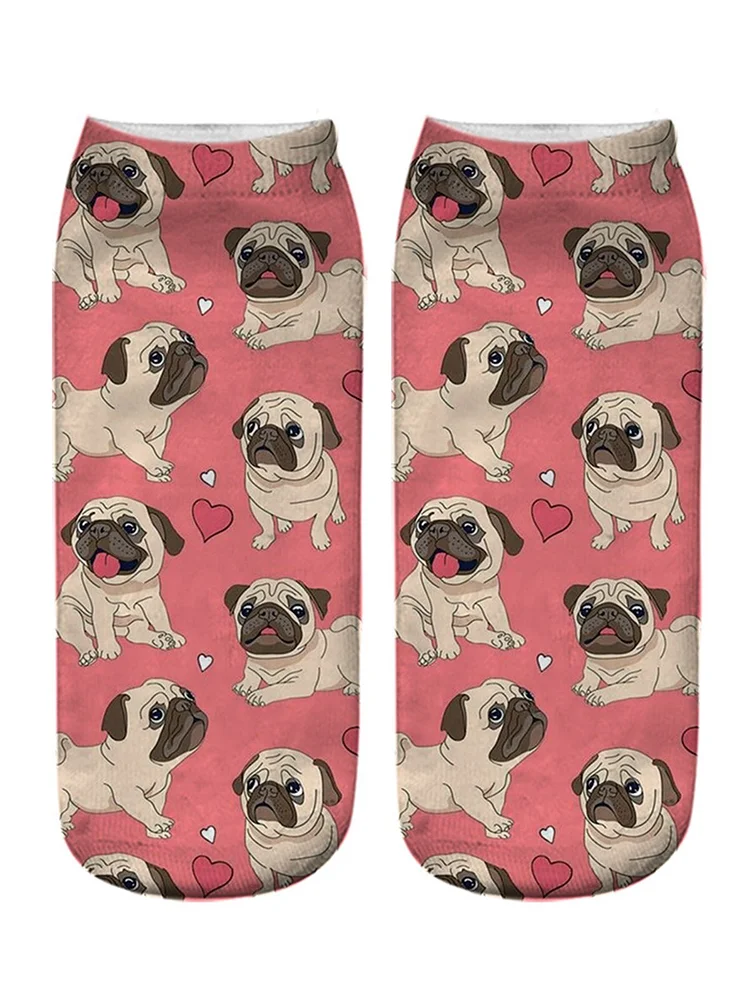 Dog Pug Cartoon 3D Printing Cotton Knit Socks
