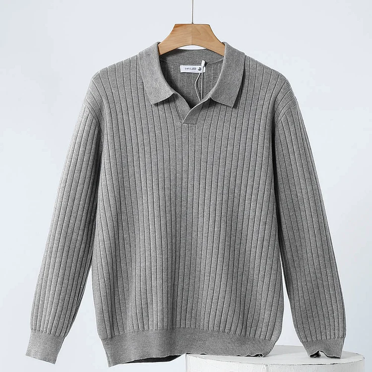 Men's Knitted Turndown Collar Long Sleeve Sweater