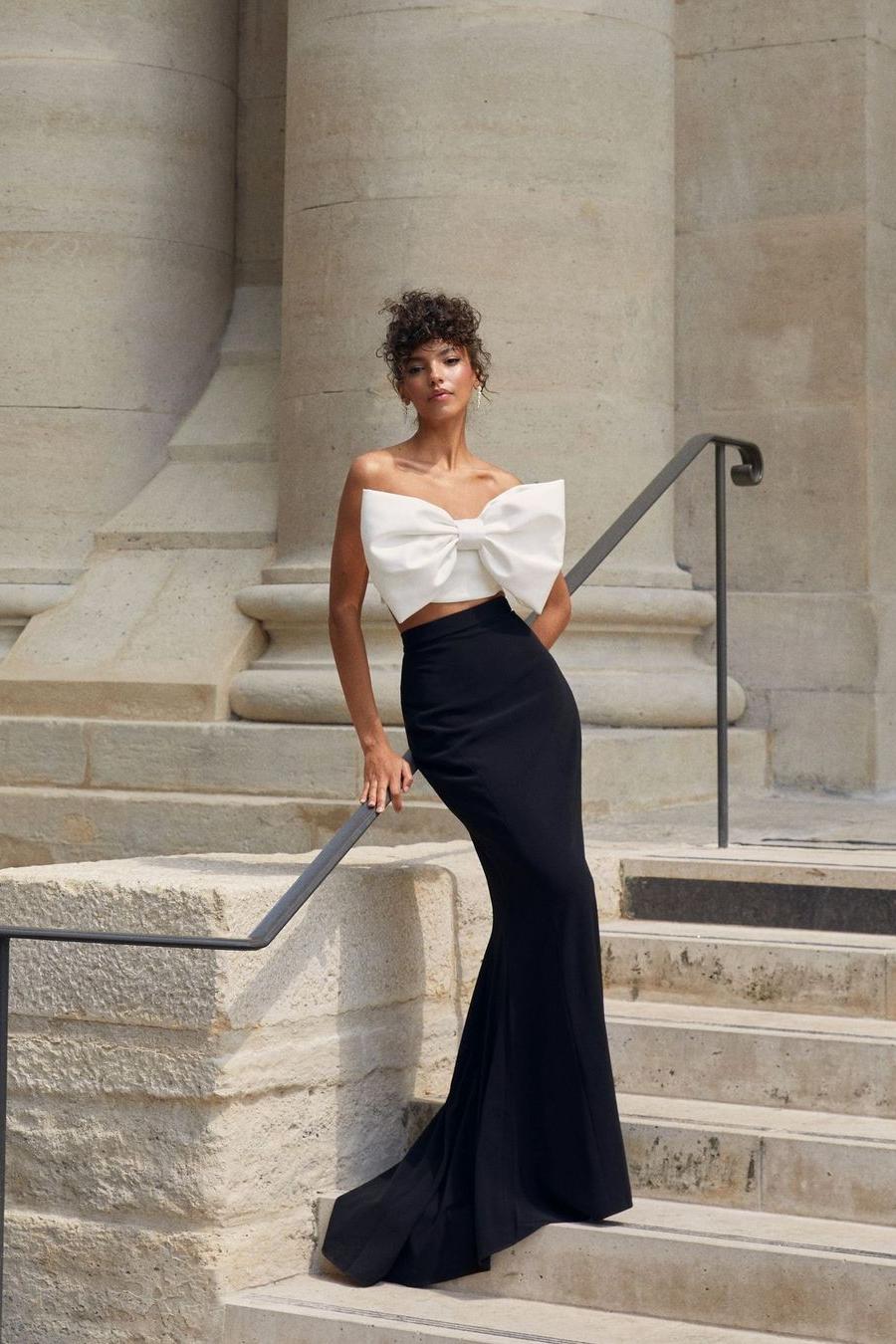 Lvs&Broner Two Pieces Strapless Sleeveless Mermaid Long Prom Dress With Bowknot