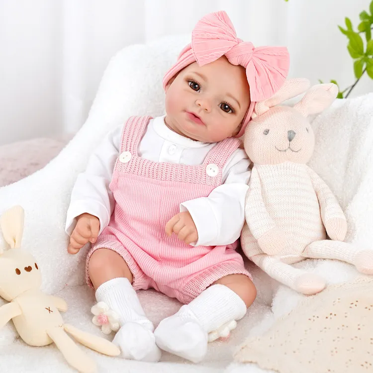 Babeside Pink Blossom Soren 17" Realistic Reborn Baby Doll Girl in Pink Knit Overall Outfit