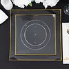 10 Pack | 10" Clear / Gold Concave Modern Square Plastic Dinner Plates, Disposable Party Plates