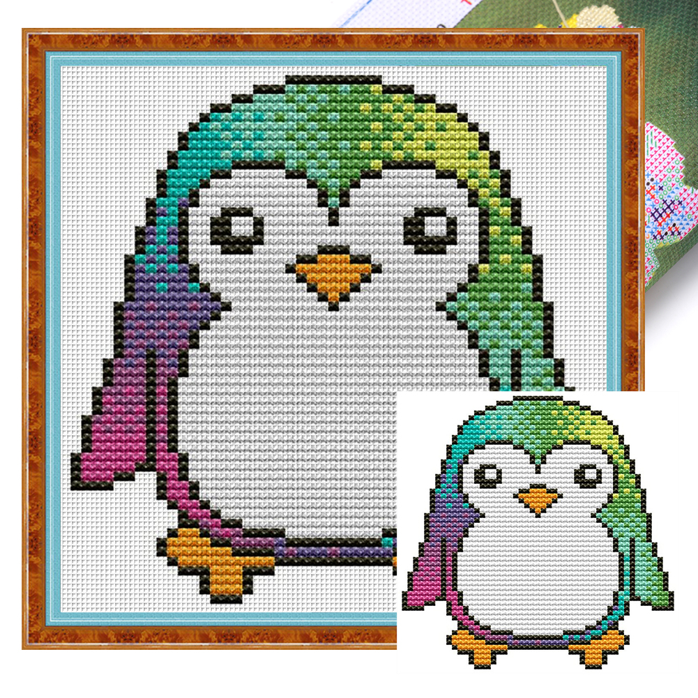 Little penguin Partial 16CT Pre-stamped Canvas(12*13cm) Cross Stitch