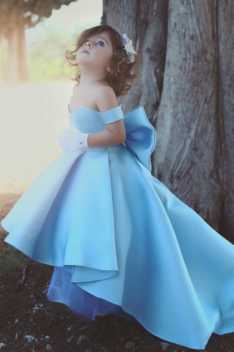 Bellasprom Cute Off The Shoulder Sleeveless Ball Gown Flower Girl Dress with Bow Ruffles