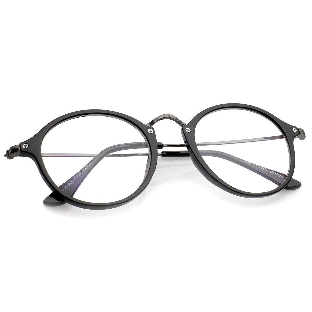 Classic Slim Metal Temple Clear Lens P3 Round Eyeglasses 48mm