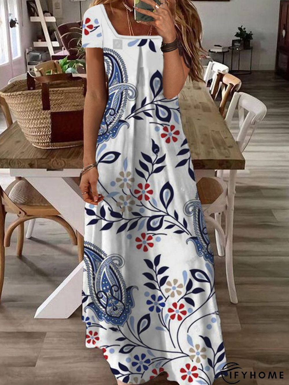 Square Neck Floral Boho Dresses | IFYHOME