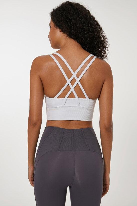 Petite Ribbed Cross Strappy Crop Top Sports Bra-elleschic
