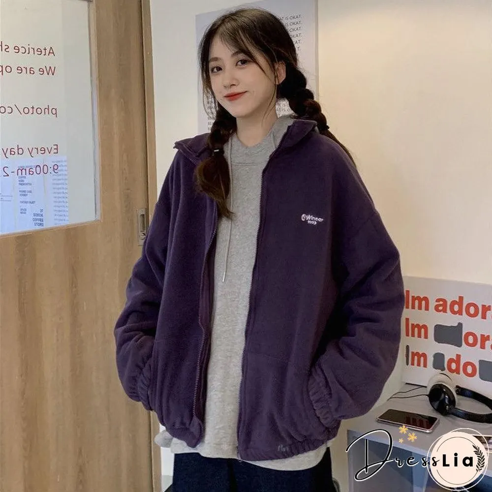 Harajuku Long Sleeve Oversized Hooded Sweatshirts Women Winter Vintage Clothes Woman Warm Thick Jacket Sweetshirt Zip Up Hoodies