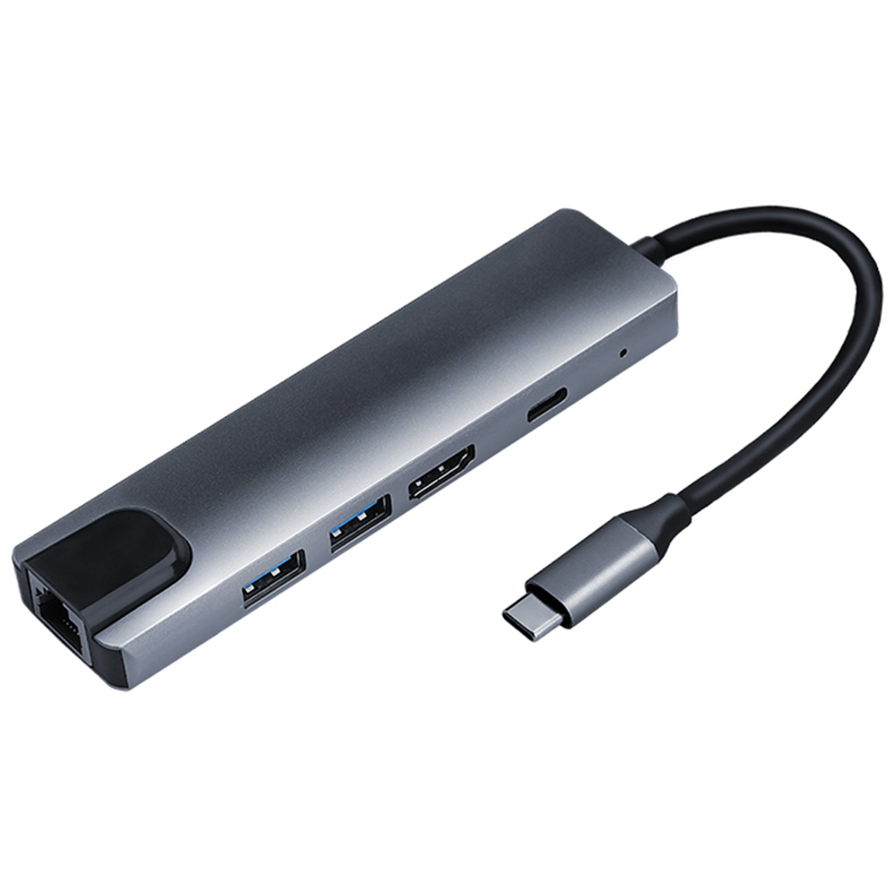 

5 in 1 Type-C HUB Converter 4K HDMI-compatible 2 5Gbps USB3.0 65W PD RJ45 PC Adapter, 501 Original