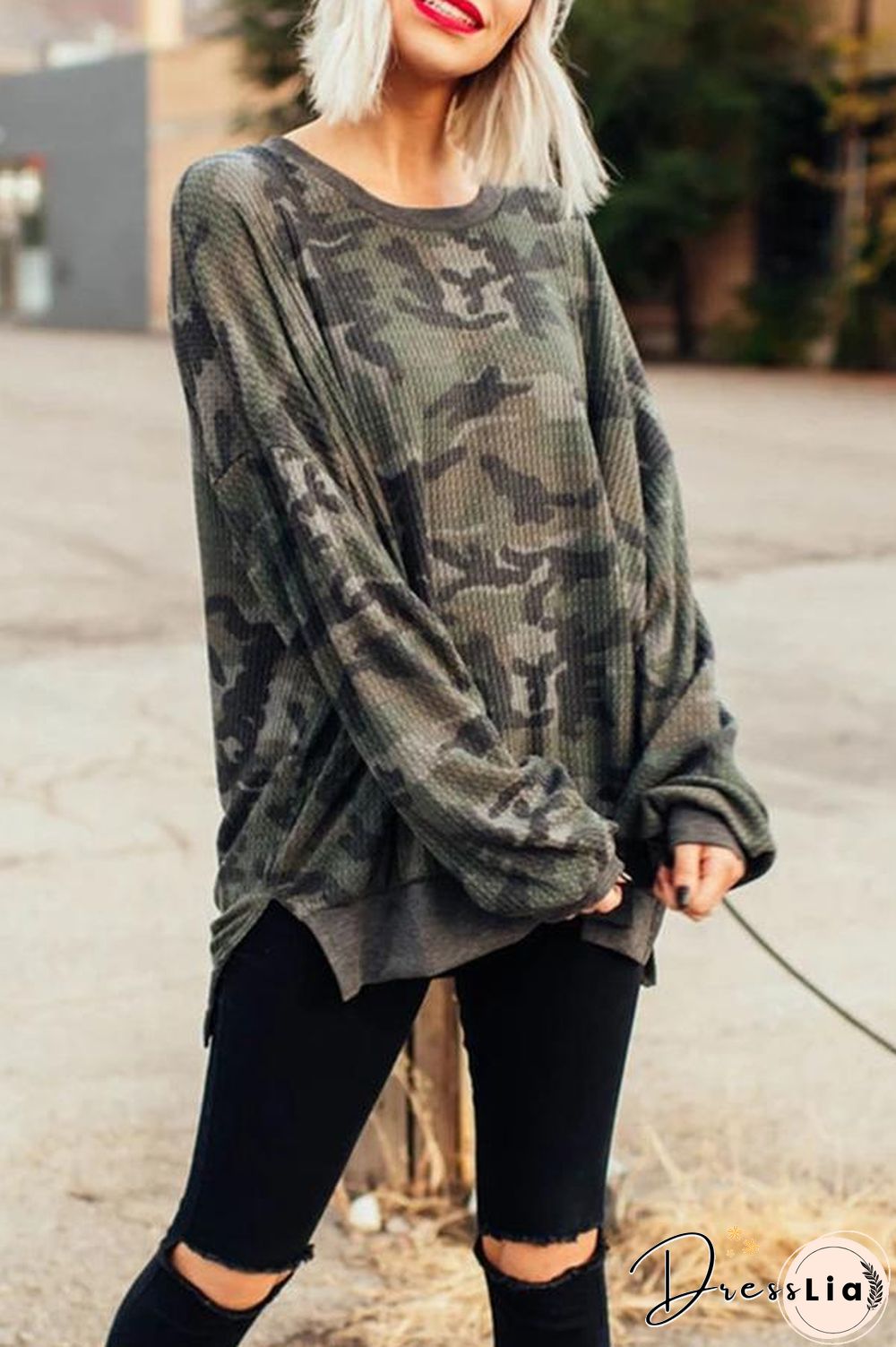 Casual Camouflage Round Neck Sweatshirt P10476
