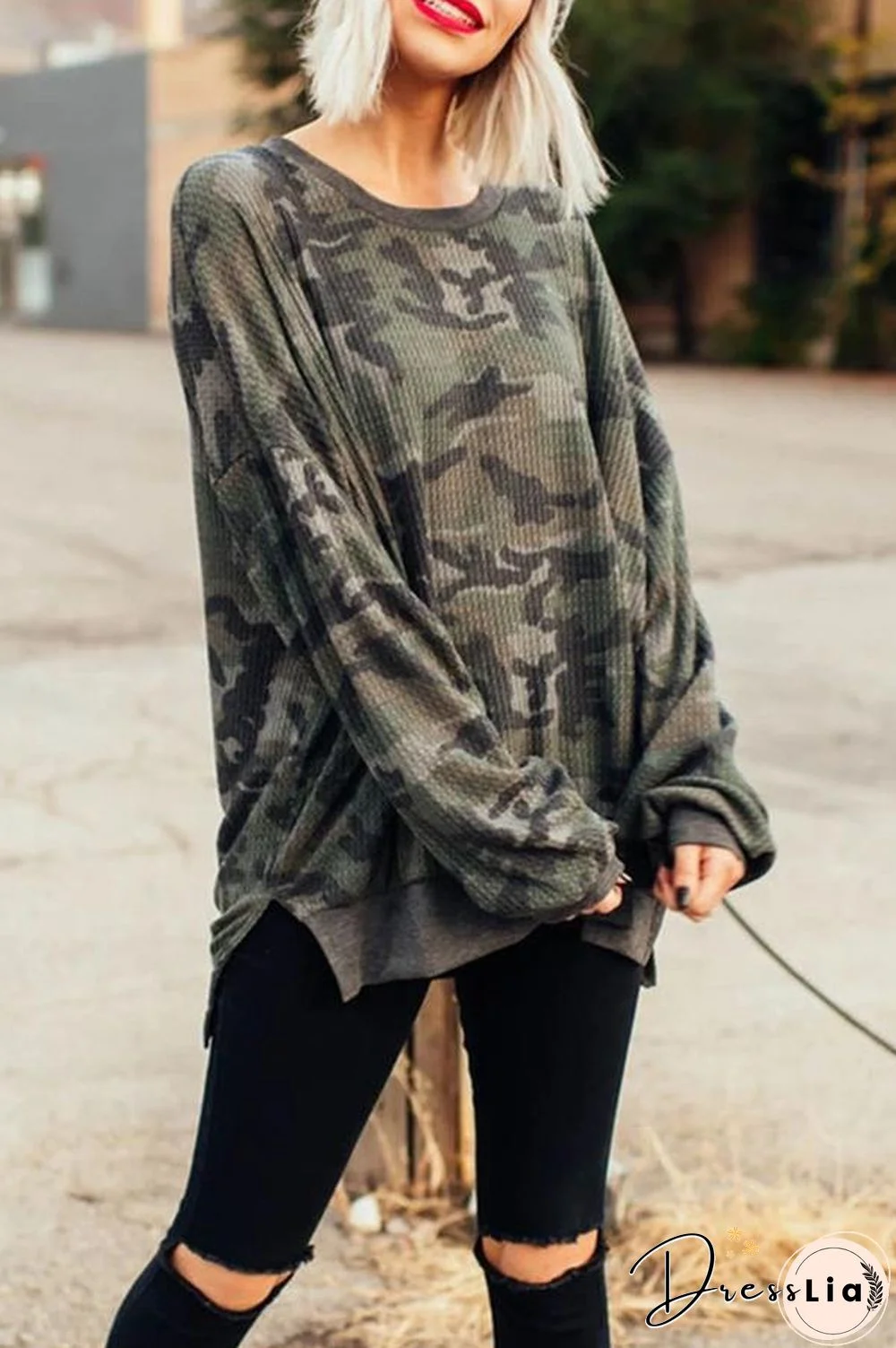Casual Camouflage Round Neck Sweatshirt P10476