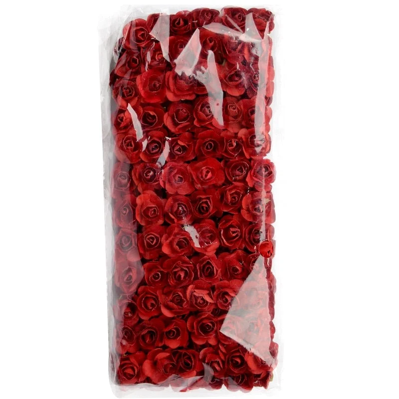 12/72/144pcs Fake Mini Artificial Paper Rose Flower Bouquet For  Wedding Decoration Handicraft DIY Scrapbooking Wreath Craft