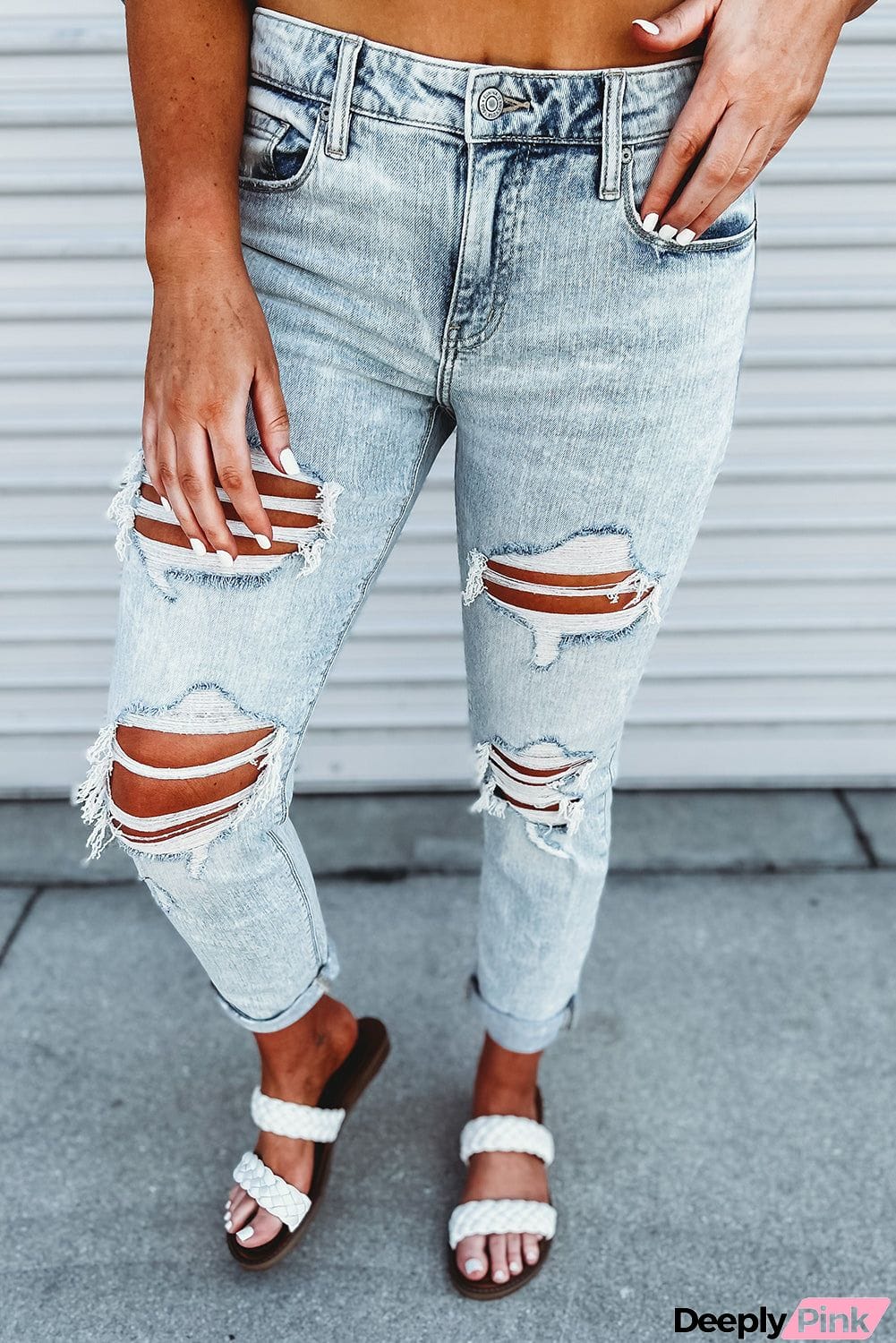 Vintage Wash Distressed Boyfriend Jeans