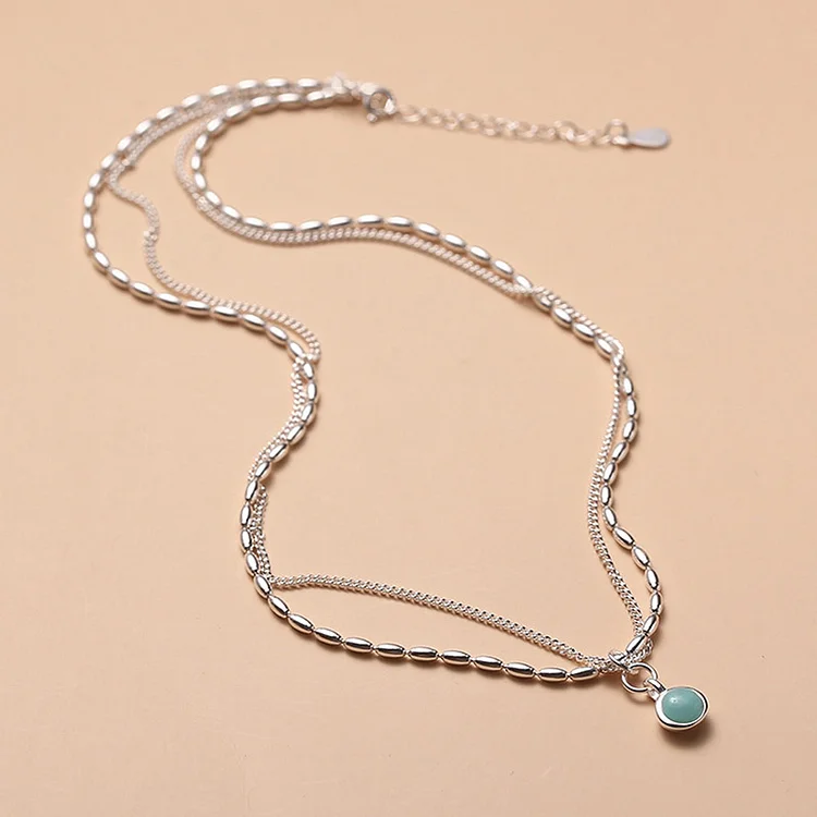 Fashion Cyan Plating Double Layer Oval Necklace  Flycurvy [product_label]