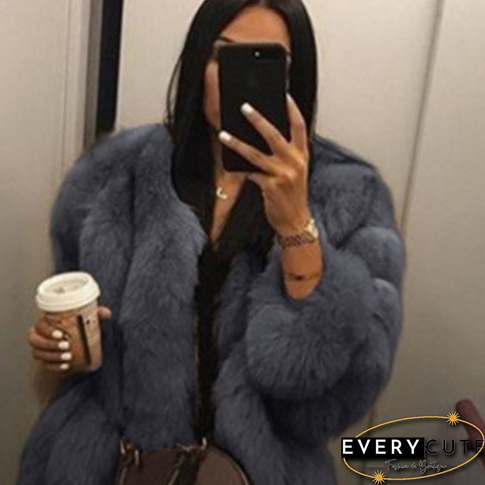 Womens Fall Winter Luxury Faux Fur Coat Elegant Furry Thick Warm Jacket Party Cardigan