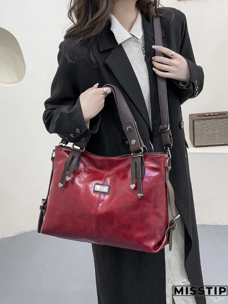 Metal Letter Decor Large Capacity Tote Bag