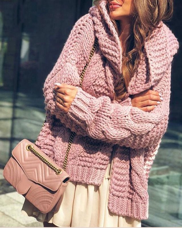 Pure Color Casual Fashion Loose Hooded Cardigan Sweater