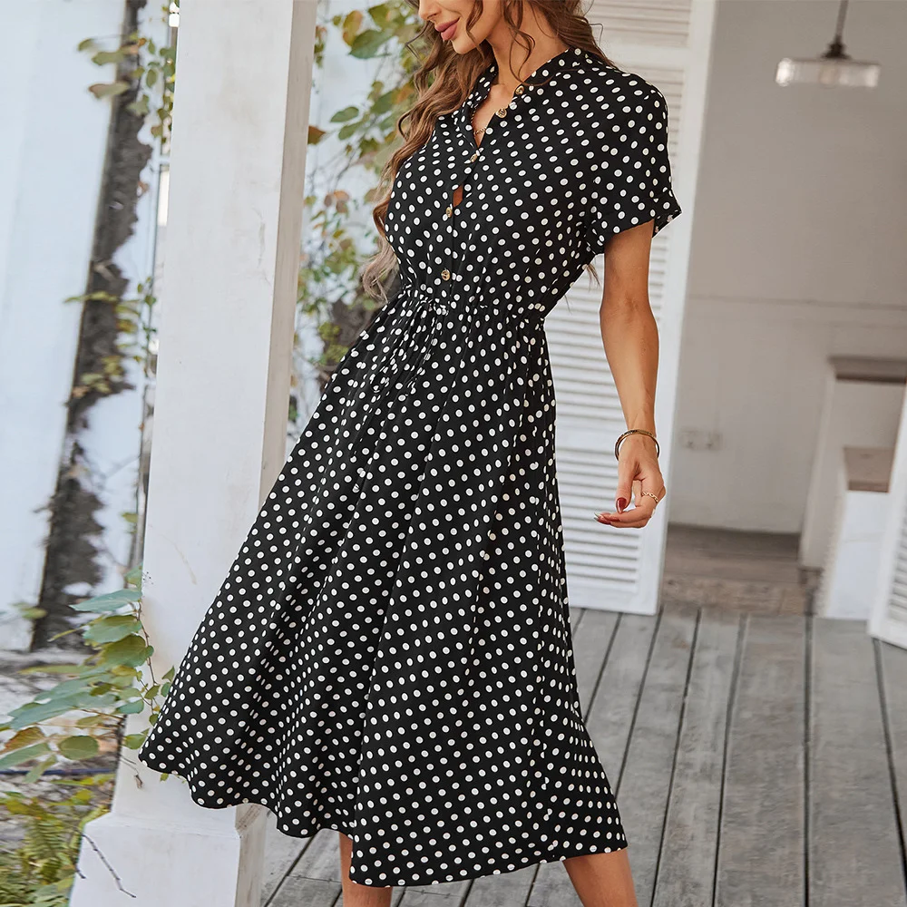 Polka Dots Short Sleeve Knit Dress | IFYHOME